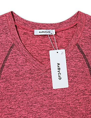 Image of Fashion Tops for Women Dressy,Sports Workout Hiking Short Sleeve V Neck Active Shirts Soft Comfortable Tunics Training Weight Lifting Fitness Clothes Daily Leisure Wear Pink Large