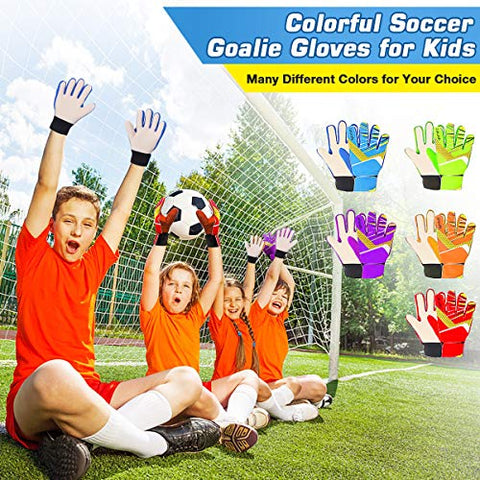 Image of Goalkeeper Goalie Soccer Gloves - Kids & Youth Football Goal Keeper Gloves with Embossed Anti-Slip Latex Palm and Soft PU Hand Back (Blue, 7)
