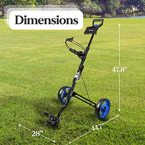 Image of SereneLife 2 Wheel Golf Push Cart - Lightweight Folding Walking Push Cart Roller Golf Bag Holder w/Foot Brake, Upper/Lower Bracket w/Elastic Strap, Bag Storage Holder SLGZX3