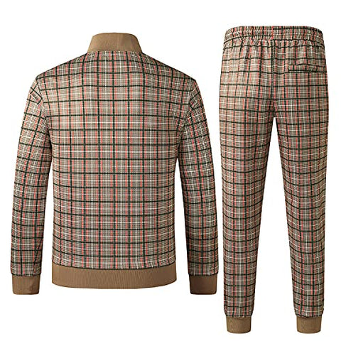 Image of Track Jogging Suits for Men Set Running Sweatsuits 2 Piece Casual Tracksuits Joggers Outfits Workout Sports Jacket and Pants 2101 Brown S