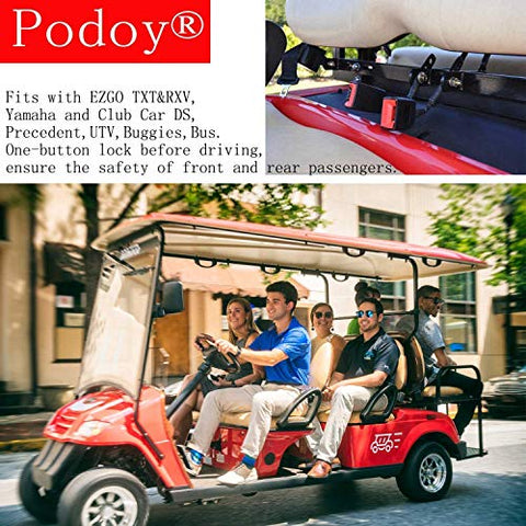 Image of Podoy Golf Cart Seat Belts Kit and Bracket Universal Retractable for Most Golf Carts, Compatible with E-ZGO TXT&RXV, Yamaha and Club Car DS Precedent