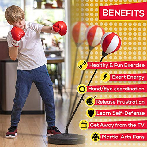Image of whoobli Punching Bag for Kids Incl Boxing Gloves | 3-8 Years Old Adjustable Kids Punching Bag with Stand | Boxing Bag Set Toy for Boys & Girls