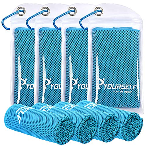 Image of SYOURSELF 4 Pack Cooling Towels for Instant Relief-Cool Bowling Fitness Yoga Towel -40"x12" Use as Cooling Neck Headband Bandana Scarf,Stay Cool for Travel Camping Golf Football&Outdoor Sports(Blue)