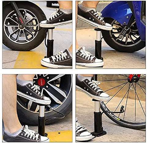 Image of QUPET ® Mini Portable Bike, Bicycle Tire Hand Foot Activated Floor Pump with Presta Schrader Dunlop Valves Extra Valve and Gas Needle