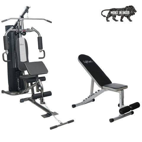 Image of Lifeline Fitness HG-005 Home Gym with LB-311 Adjustable Bench (8 Levels), Multipurpose All in One Home Gym Workout Combo