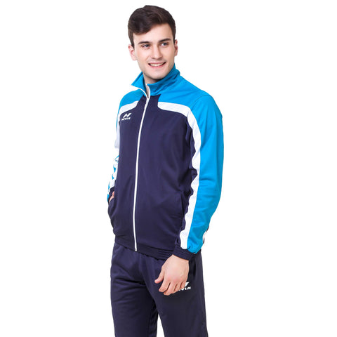 Image of Nivia Knitted 2405L4 Polyester Track Suit, Large (Navy Blue/Aqua Blue/White)