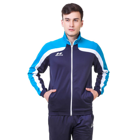 Image of Nivia Knitted 2405L4 Polyester Track Suit, Large (Navy Blue/Aqua Blue/White)
