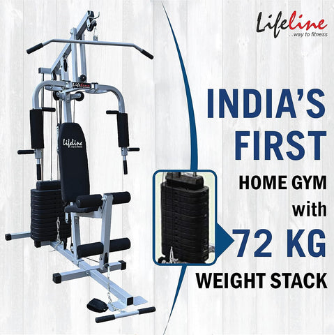 Image of Lifeline Fitness HG-002 Home Gym Setup Combo with LB-311 Adjustable Bench (8 Levels), 60kg Weight Stack Included