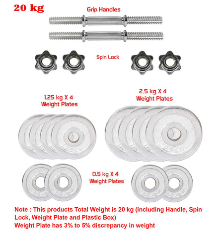 Image of Dolphy Chrome Iron Adjustable Fitness Dumbbell Set for Home Gym (20 Kg)