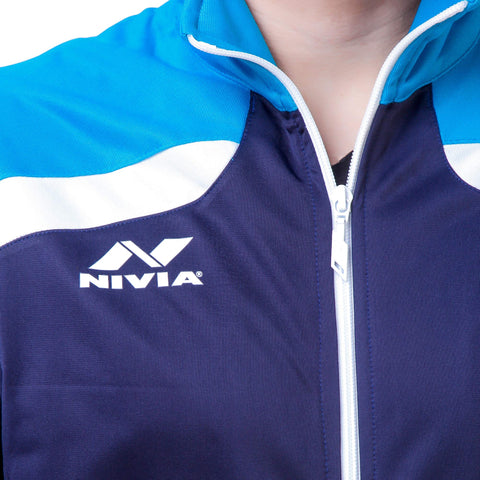 Image of Nivia Knitted 2405L4 Polyester Track Suit, Large (Navy Blue/Aqua Blue/White)