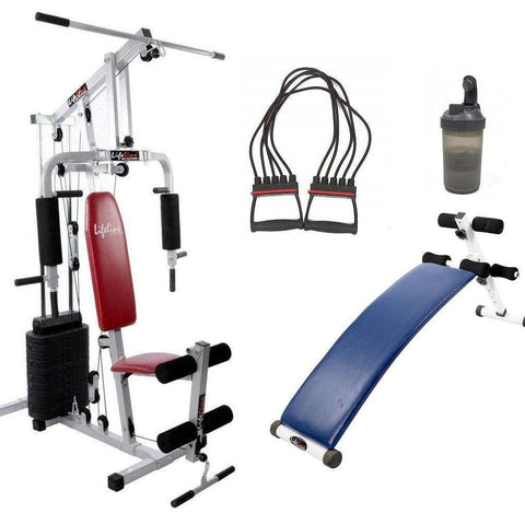 Image of Lifeline Home Gym Station 002 For Workout At Home Bundles With Chest Expander, Shaker Bottle and Gym Curve Bench 5501A || Available on EMI-IMFIT