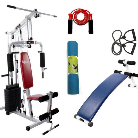 Image of Lifeline Home Gym Setup 002 For Workout At Home Bundles With Resistance Band, Skipping Rope, Yoga Mat and Exercise Curve Bench 5501A || Available on EMI-IMFIT