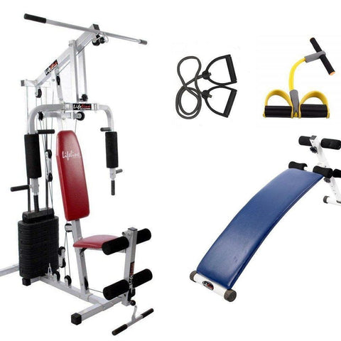 Image of Lifeline Home Gym Setup 002 For Workout At Home Bundles With Resistance Band, Pull Reducer and Exercise Curve Bench 5501A || Available on EMI-IMFIT