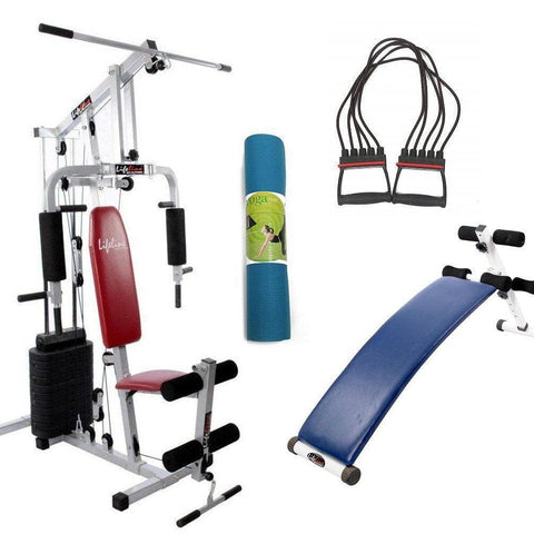Image of Lifeline Fitness Home Gym 002 For Workout At Home Bundles With Chest Expander, Yoga Mat and Exercise Curve Bench 5501A || Available on EMI-IMFIT