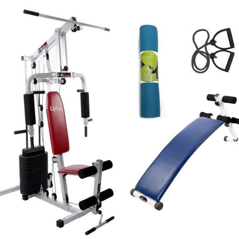 Image of Lifeline Home Gym Set 002 For Workout At Home Bundles With Resistance Band, Yoga Mat and Fitness Curve Bench 5501A || Available on EMI-IMFIT