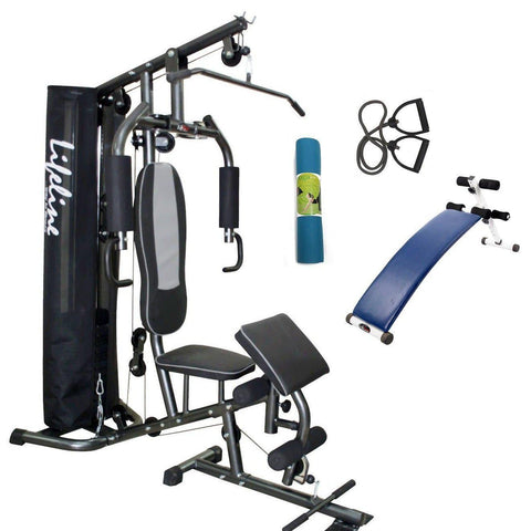 Image of Lifeline Home Gym Setup Deluxe 005 For Workout At Home Bundles With Resistance Band, Yoga Mat and Fitness Curve Bench 5501A || Available on EMI-IMFIT