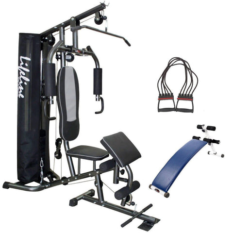 Image of Lifeline Home Gym Set Deluxe 005 For Workout At Home Bundles With Chest Expander and Fitness Curve Bench 5501A || Available on EMI-IMFIT