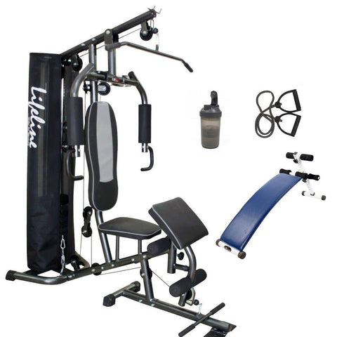 Image of Lifeline Home Gym Equipment Deluxe 005 For Workout At Home Bundles With Resistance Band, Shaker Bottle and Fitness Curve Bench 5501A || Available on EMI-IMFIT