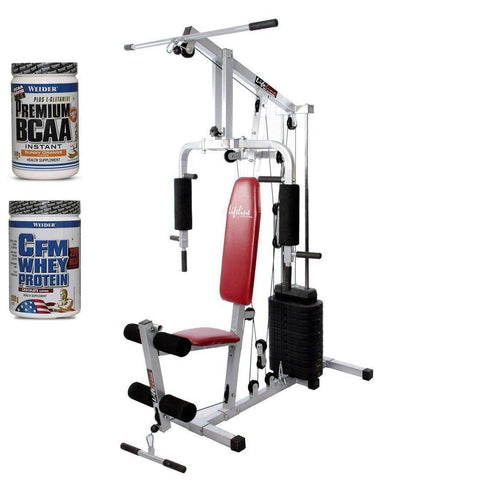 Image of Lifeline Home Gym 002 Bonus with Weider CFM Whey Protein 908 GMS(Chocolate) and Weider Premium BCAA Powder 500GMs (Sunny Orange)-IMFIT