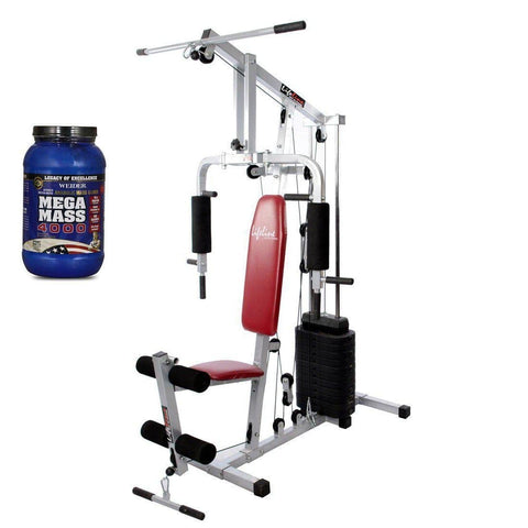 Image of Lifeline Home Gym 002 Bonus with Weider Mega Mass 4000 2.3 kg (Creamy Vanilla)-IMFIT