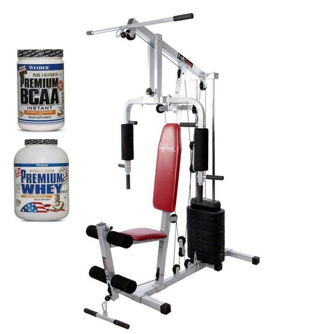 Image of Lifeline Home Gym 002 Bonus with Weider Premium whey Protein 2.3kg (Chocolate Nougat) and Weider Premium BCAA Powder 500GMs (Sunny Orange)-IMFIT