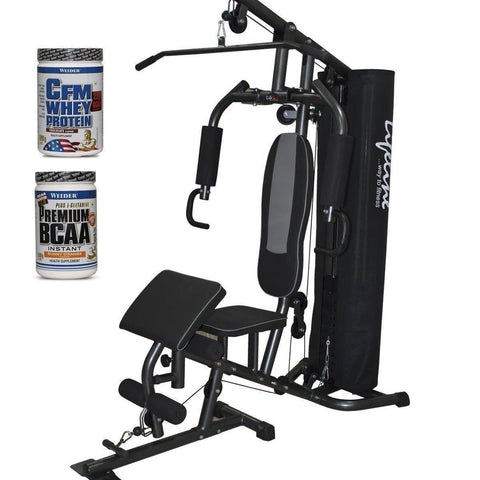 Image of Lifeline Home Gym 005 Deluxe Bundles with Weider CFM Whey Protein 908 GMS (Milk Chocolate) and Weider Premium BCAA Powder 500GMs (Sunny Orange)-IMFIT