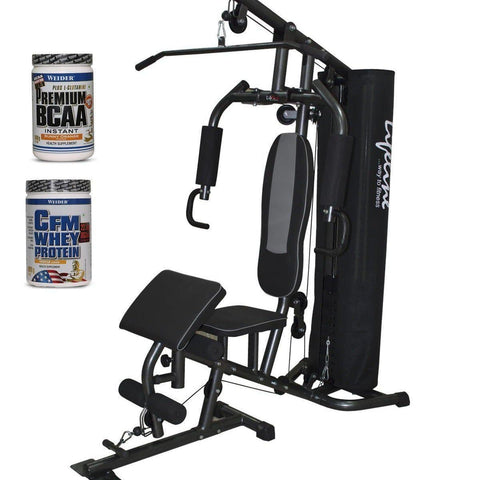 Image of Lifeline Home Gym 005 Deluxe Bundles with Weider CFM Whey Protein 908 GMS (Vanilla) and Weider Premium BCAA Powder 500GMs (Sunny Orange)-IMFIT