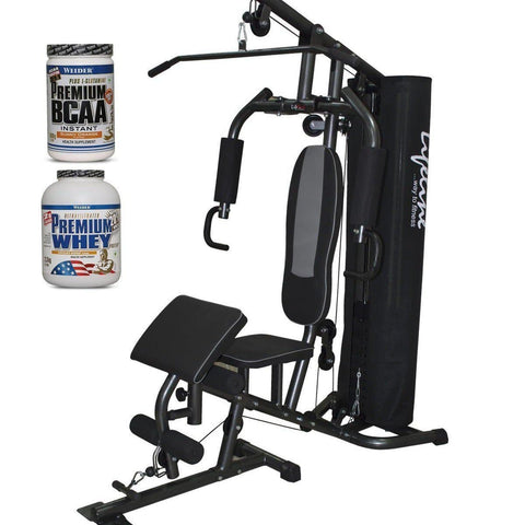 Image of Lifeline Home Gym 005 Deluxe Bundles with Weider Premium whey Protein 2.3kg (Chocolate Nougat) and Weider Premium BCAA Powder 500GMs (Sunny Orange)-IMFIT