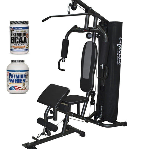 Image of Lifeline Home Gym 005 Deluxe Bundles with Weider Premium whey Protein 2.3kg (Vanilla Caramel) and Weider Premium BCAA Powder 500GMs (Sunny Orange)-IMFIT