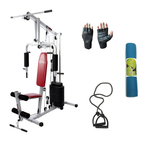 Image of Lifeline Home Gym Machine 002 For Workout At Home Bundles With Resistance Band, Gym Gloves and Yoga Mat || Available on EMI-IMFIT