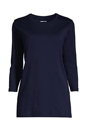Lands' End Womens 3Q Cotton Supima Crew Neck Tunic Radiant Navy Tall Small