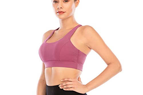 RUNNING GIRL Padded Strappy Sports Bras for Women, Medium Support Yoga Bra Workout Gym Activewear(WX2569 Rose Red,L)