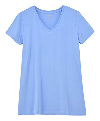 Image of Zengjo Womens Solid Basic Tee V Neck Active Plain T Shirts Short Sleeve(M(Bust 37-38.5"),Sky Blue)