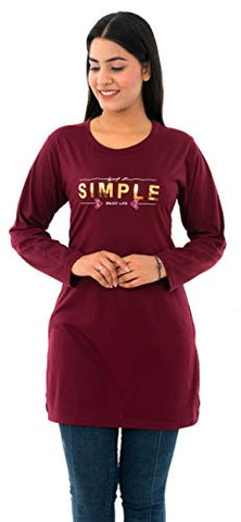 Image of Duchess Women's Cotton Long Round Neck T-Shirt Maroon