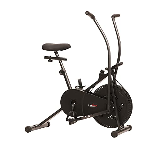 Lifeline Fitness LE-103 Air Bike Exercise Indoor Cycle with Moving and Stationary Handles for Home Gym Workout with Vertically and Horizontally Adjustable Seat, Adjustable Resistance, LCD Display for Weight Loss at Home