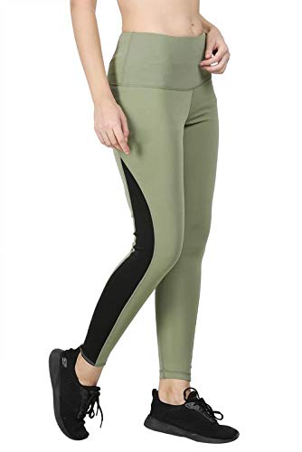 Zesteez Women's imported Lycra Fabric Activewear Legging for sports and Gym wear (Mehendi Green and Black, S)
