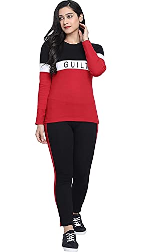 Women's Solid Stripes Track Suit | Women's Striped Tracksuit Top & Leggings Pants Outfit Set for Girls Women's Yoga .Sport Aribics Track Suit Pants, Joggers, Gym, Active Lower Wear (XXL, Red)