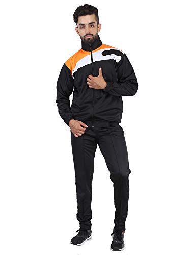 HPS Sports Men's Polyester Tracksuit (HPSTK03_40_Black & Orange_40)