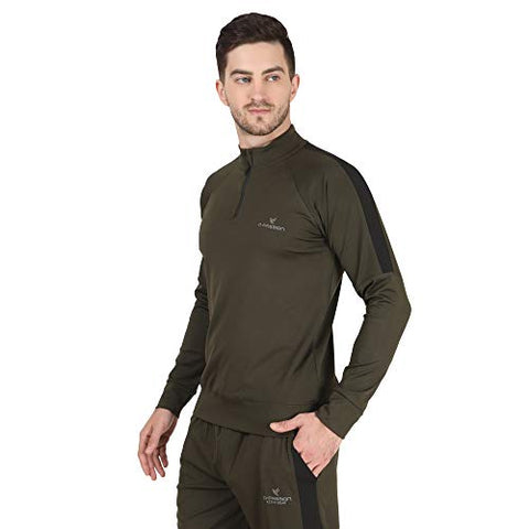 Image of Dpassion 4 Way Lycra Slim Fit Trending Casual and Gym Wear Tracksuit for Men (Olive Green; large)