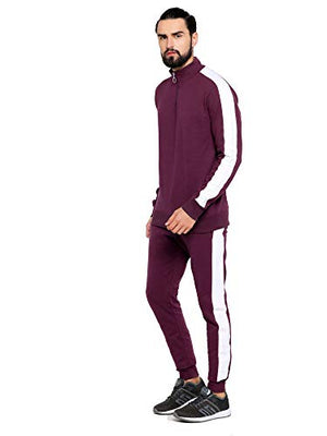 Maniac Striped Men's Maroon Fullsleeve Tracksuit - X-Large