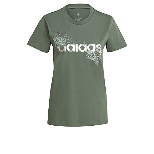 adidas womens Foil Linear Graphic Tee Green Oxide Small
