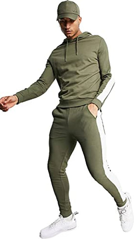Image of Be savage Olive Green Full Sleeves Co Ords Tracksuit(Top & Sweatpants) for Men (Medium)