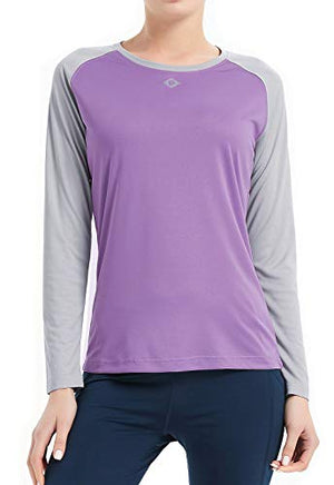 Women's UPF 50+ Sun Protection T-Shirt Long Sleeve Indoor Outdoor Athletic Workout Running Hiking Fishing Shirt for Women Purple Gray
