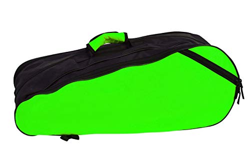 AURION Waterproof and Dustproof Polyester Badminton, Squash Single Shoulder 6 Racquet Bag (Black/Green, 40 L)