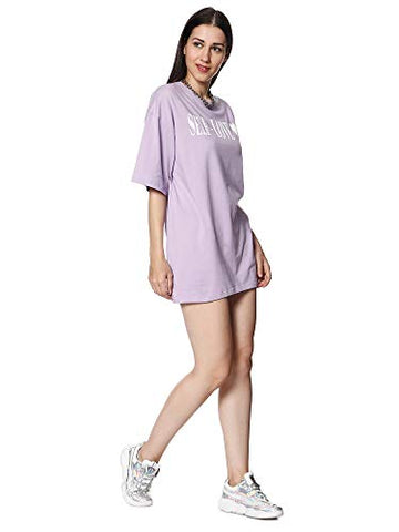 Image of BLANCD Women's Pure Cotton Casual Oversized Round Neck Slogan Print Self Love Short Sleeve Summer Tshirt (Lavender)