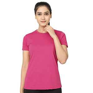 KRONOS Women's Round Neck Dry Fit Gym Sports T-Shirt, Salmon Pink (S)
