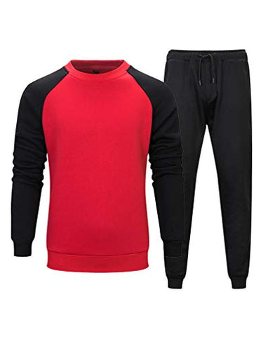 Image of Lavnis Men's Casual Tracksuit Long Sleeve Running Jogging Athletic Sports Shirts and Pants Set M Red