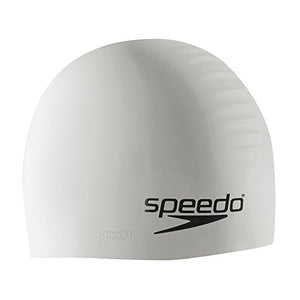 Speedo Silicone Solid Swim Cap, White, One Size/White