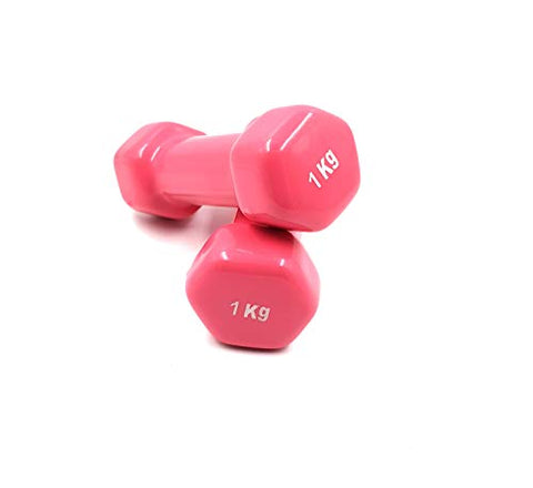 Image of Unisex Hexagon Vinyl Dumbbell - Pair Set Hand Weights for Strength Training - Weight Loss, Workout Bench, Gym Dumbbells, and Home Workouts - Set of 2, 1 kg Pink