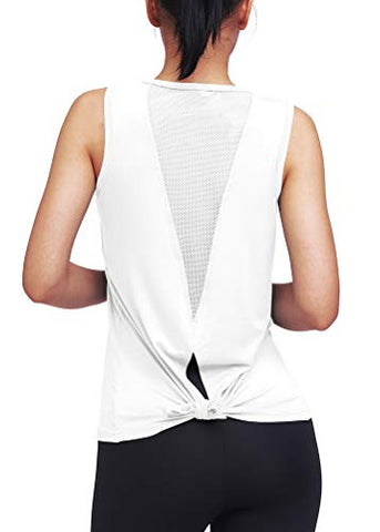 Image of Mippo Workout Tops for Women Yoga Tops Mesh Running Tie Back Tank Tops Workout Tank Shirts Muscle Tanks Sport Clothes Active Athletic Wear for Women White S